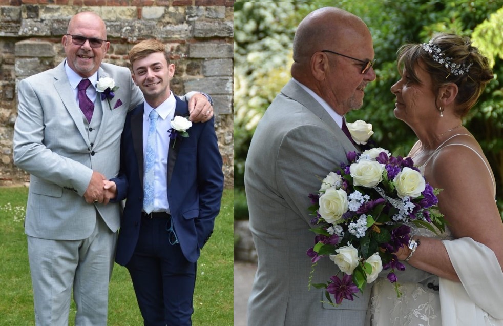 Chris at his wedding with wife Lorraine and donor Mark